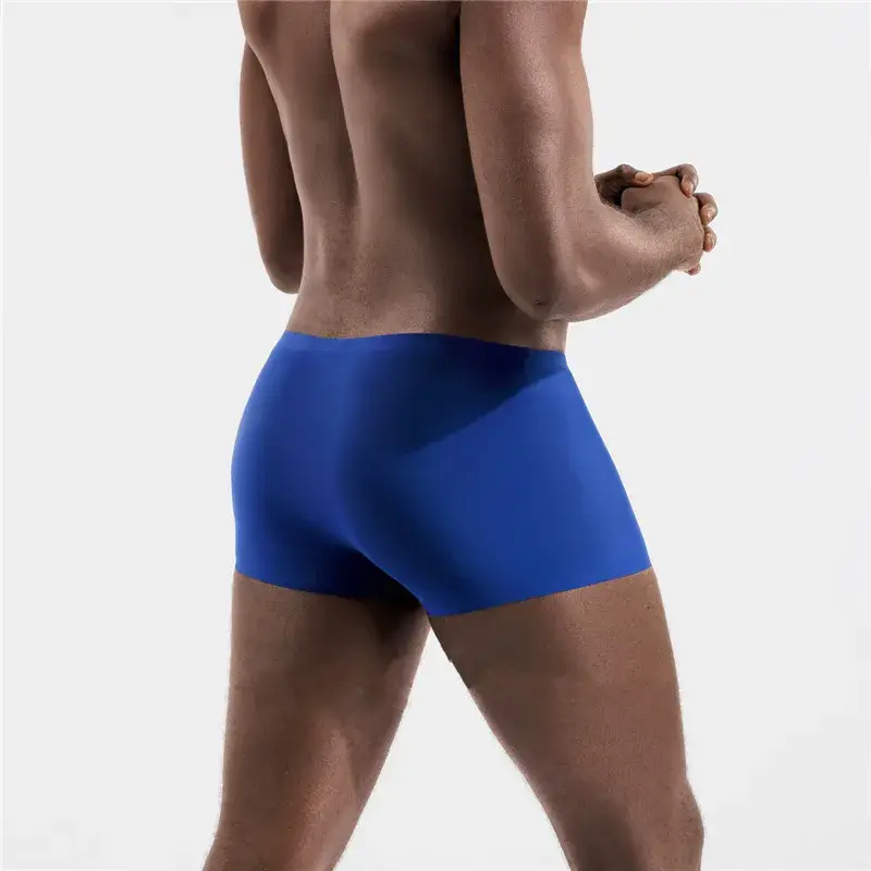 Seamless Ice Silk Boxers Men Solid Color Male Underpants Ultra-thin Sexy Underwear Summer COOL Trunk Shorts