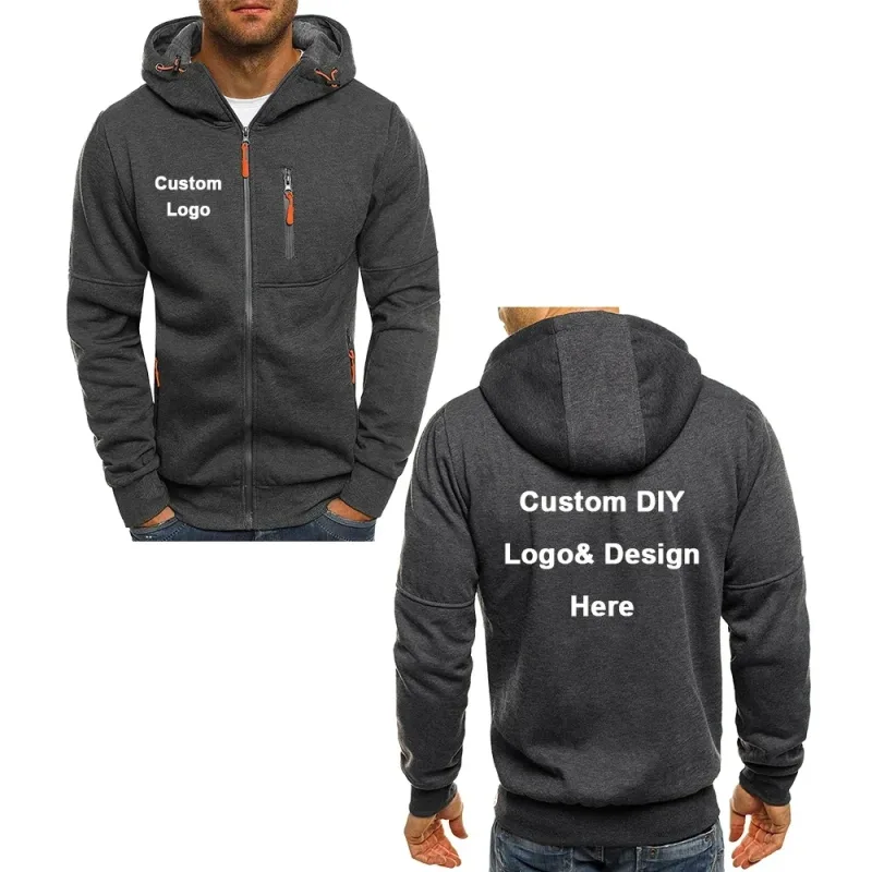 Veste zippée à capuche pour homme avec poches logo personnalisé texte image sport décontracté streetwear cardigan en laine pour homme mode