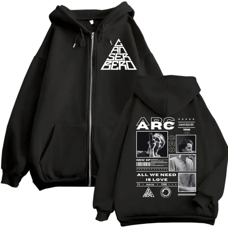 Canserbero Tudo o que precisamos é amor Muerte Vida Merch Zipper Hoodie Moda masculina Hip Hop Zip Up Moletons Casual Pulôveres de lã