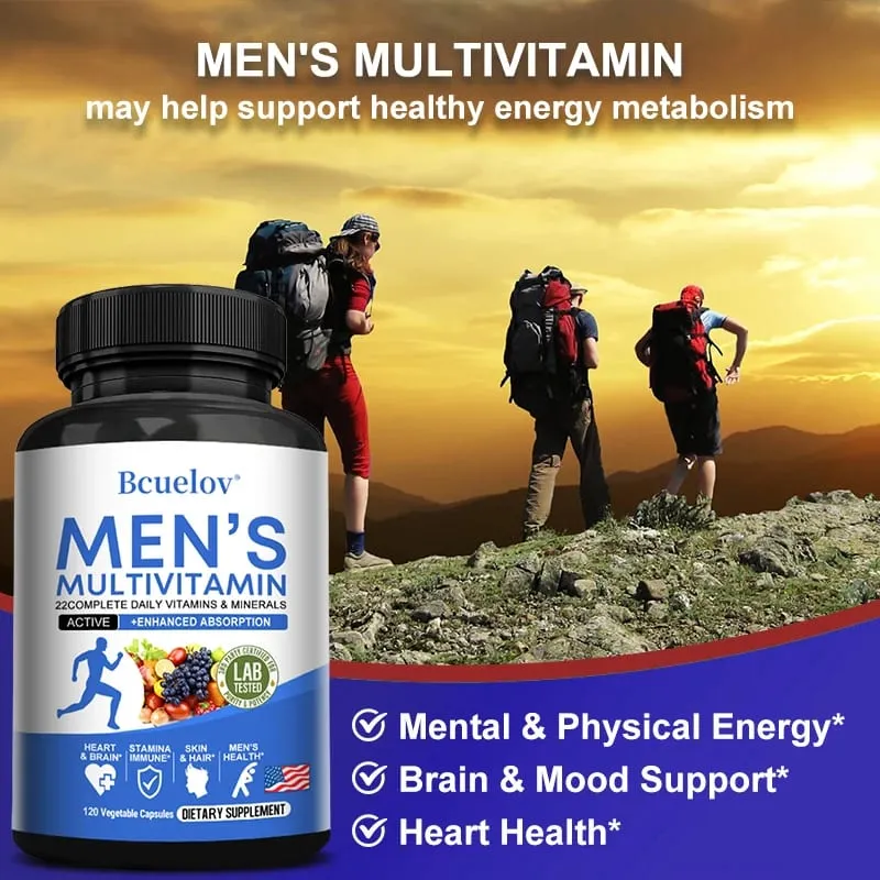Vitamin tổng hợp hàng ngày cho nam giới – 22 Vitamin & Khoáng chất Bổ sung chế độ ăn thuần chay để tiêu hóa miễn dịch năng lượng Da và sức khỏe tổng thể