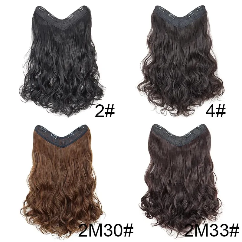 24Inch Synthetic Long V‑Shape Wavy Curly Hair Extensions Heat‑Resistant Fiber Soft Hairpiece for Women Daily Party Hairstyle