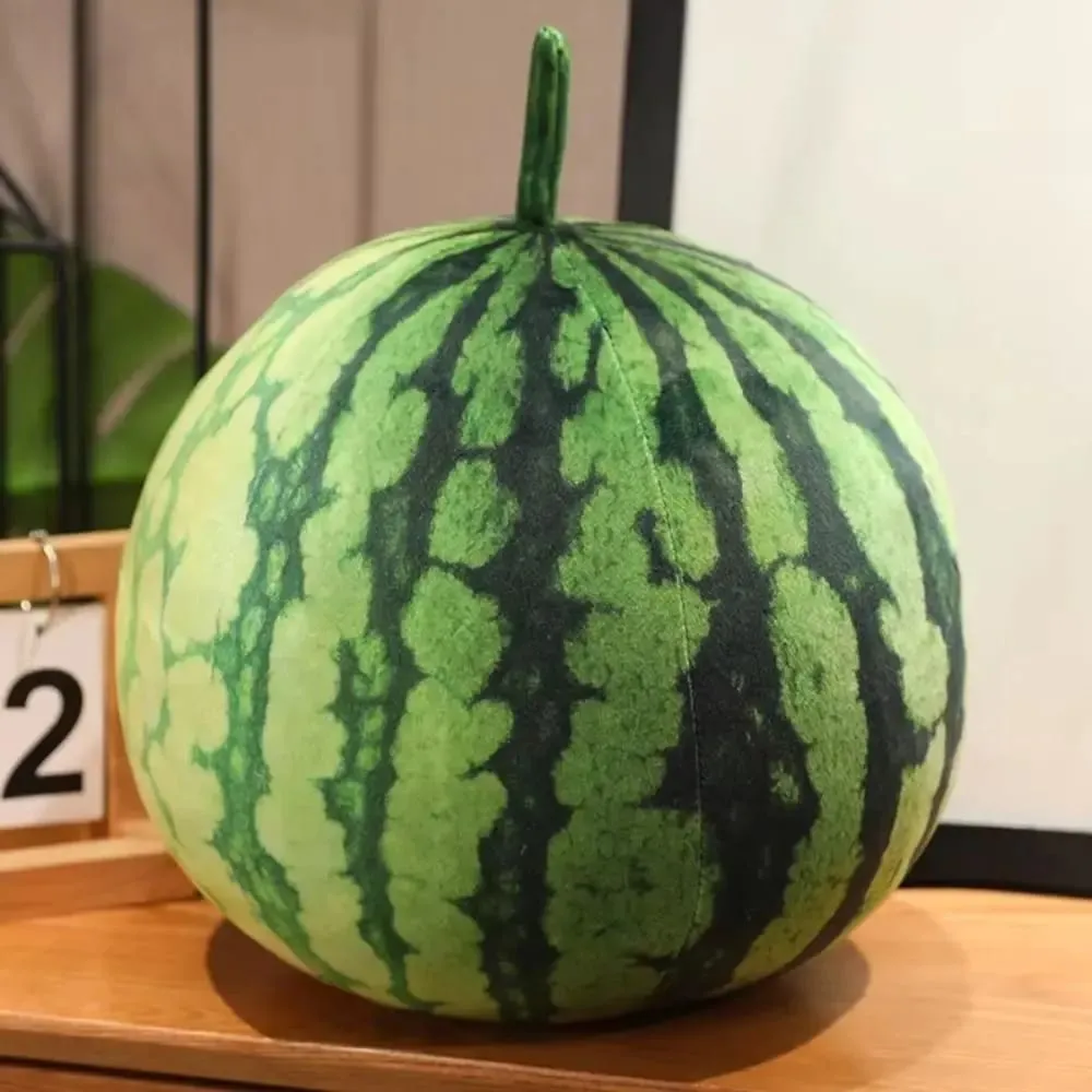 Soft Cotton Watermelon Plush Toy Round Oval Shape 3D Simulation Watermelon Stuffed Pillow Lifelike Funny Design
