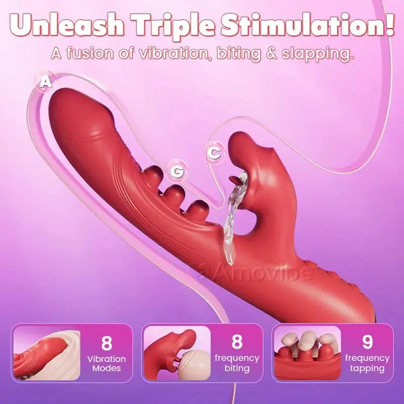 4 in 1 Tongue Licking Clitoral Vibrator with 9 Flapping & 8 Biting Vibration Modes G Spot Stimulator Dildo Sex Toys for Women 18