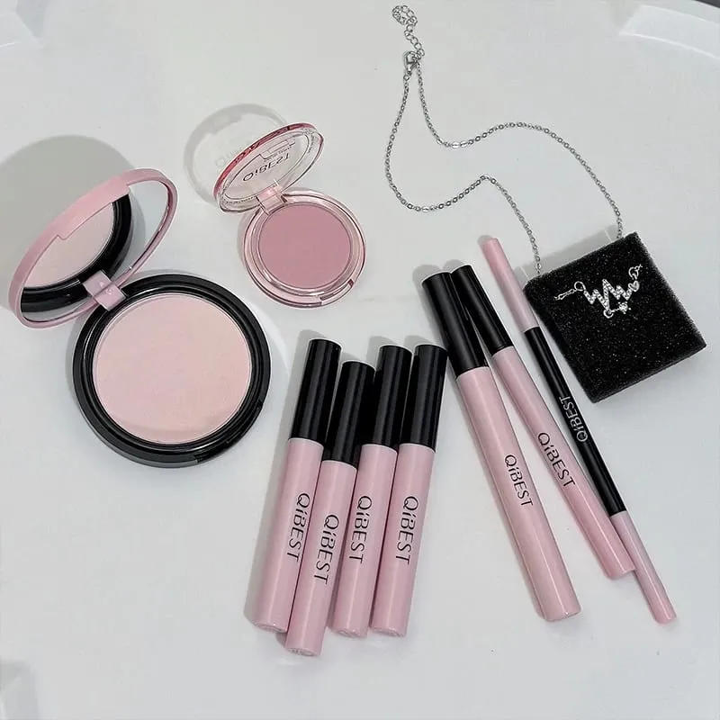Multipurpose Makeup Set Include 4PC Lip Mud 1 Pressed Powder 1 Blush 1 Eyeliner 1 Eyelash Tool 1 Eyebrow Pencil Cosmetics