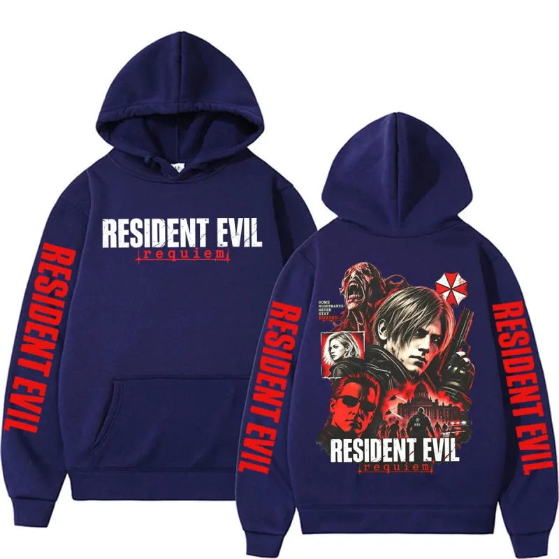 Leon Kennedy 生化危機安魂曲商品運動衫男士女士休閒高品質抓絨連帽衫原宿經典哥德連帽衫 — image 4
