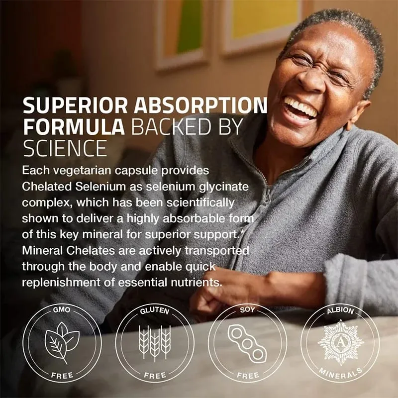 Selenium Supplement - Chelated Amino Acid Complex - High Absorption Antioxidant Enhances Immune Function Thyroid Support