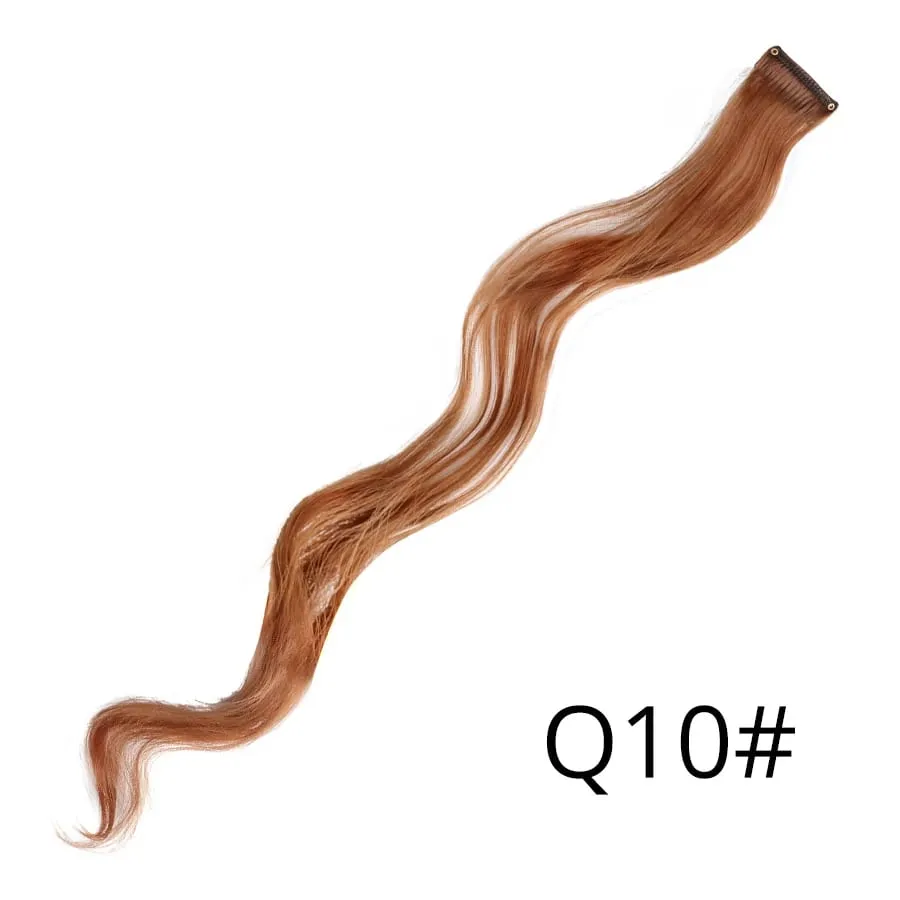Lige farvet hårstykke Hair Extensions Clip In Highlight Regnbuehår Pink Blå Lilla Syntetisk på klips til kvinder piger — image 70