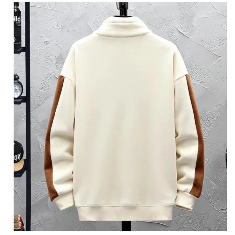 Men Clothing Autumn Winter Contrast Patchwork Thick Casual Hoodies Sweatshirts Long Sleeve Plus Size Fashion Tops Harajuku Trend