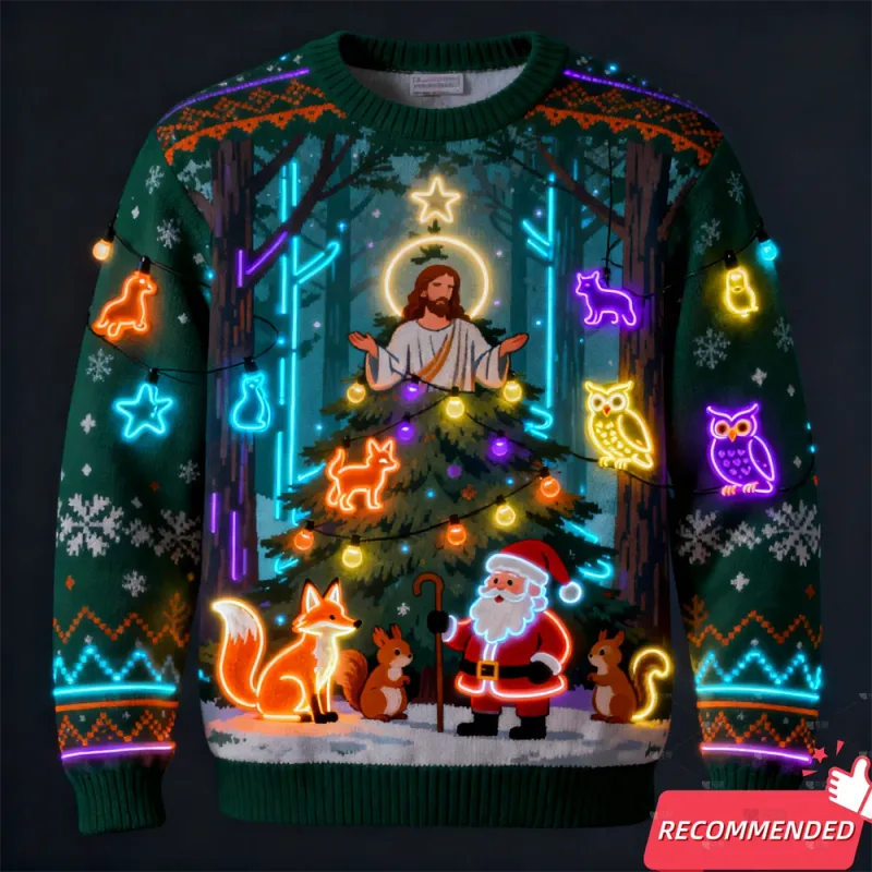 Falso Luce Al Neon 3D Stampato Brutto Maglione di Natale Per Le Donne Degli Uomini Vestiti di Buon Natale Pupazzo di Neve Divertente Babbo Gesù Pullover Tuta