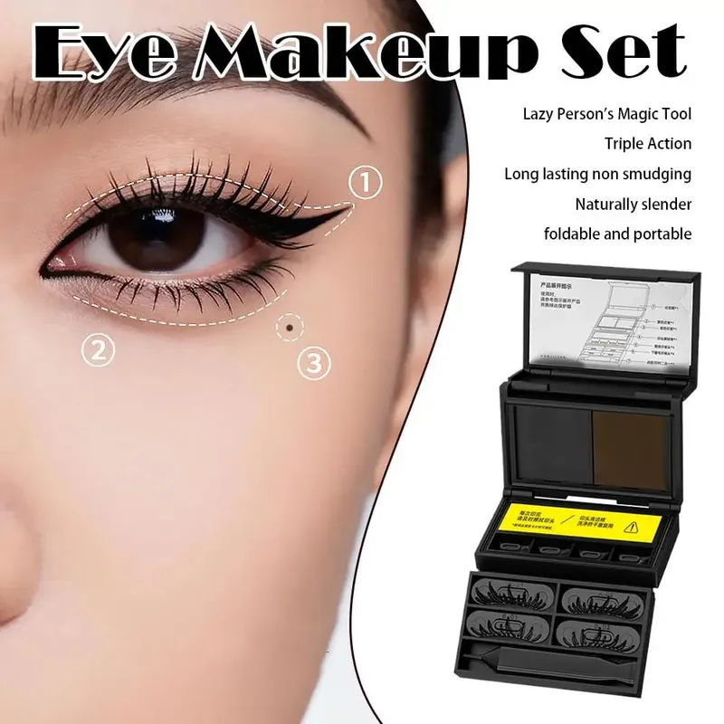 Eyeliner Stempel Bulu Mata Bawah 3-In-1 & Tahi Lalat 3S Riasan Mata Portabel Alami Cepat Aplikasi Anti-selip Set Tahan Lama D9e1