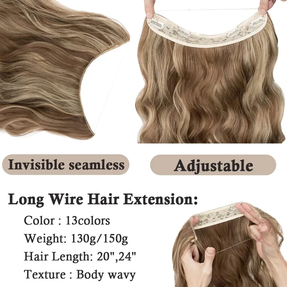 Synthetic Invisible Wire Hair Extensions Adjustable Long Clip in Wave Curly Secret Hairpiece for Women Fish Line Hair — image 2