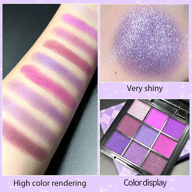 9 Color Purple Eye Shadow Palette Matte Pearlescent Eyeshadow Makeup for Women Glitter Shimmer Korean Cosmetics