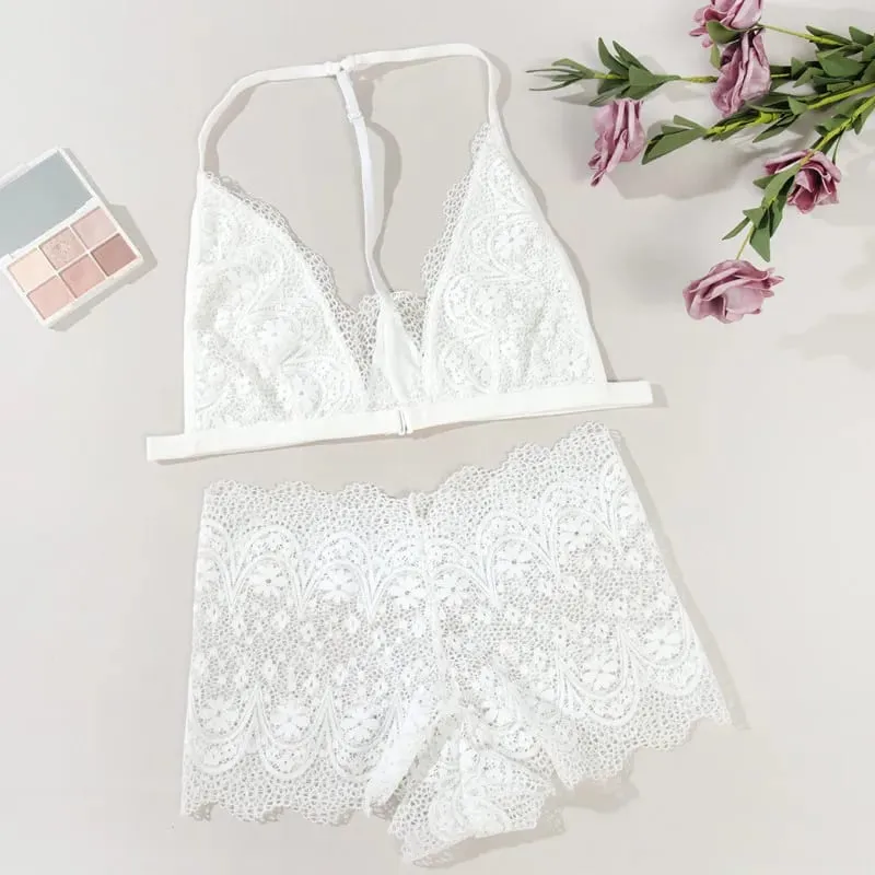 Lace Bra Set Women Front Closure Ultra Thin Bralette Push Up Sexy Lingerie Transparent Bra Low Rise Panties Wireless Underwear