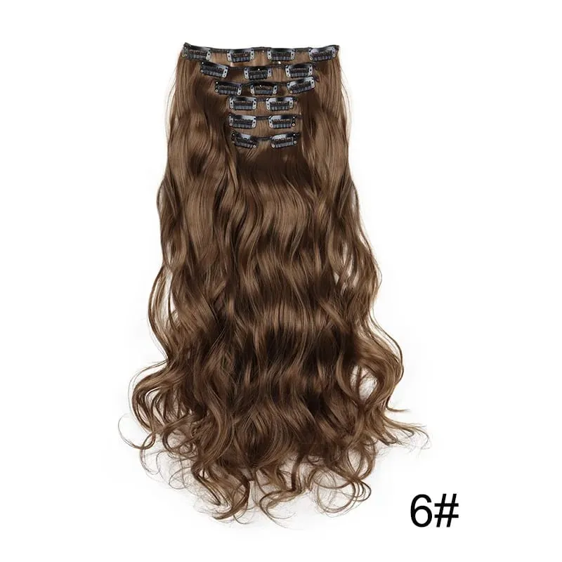 6pcs/set 24Inch Synthetic Long Curly Wavy Hair Extension 16 Clips High Tempreture Hairpiece Clip In Hair Extensions for Women