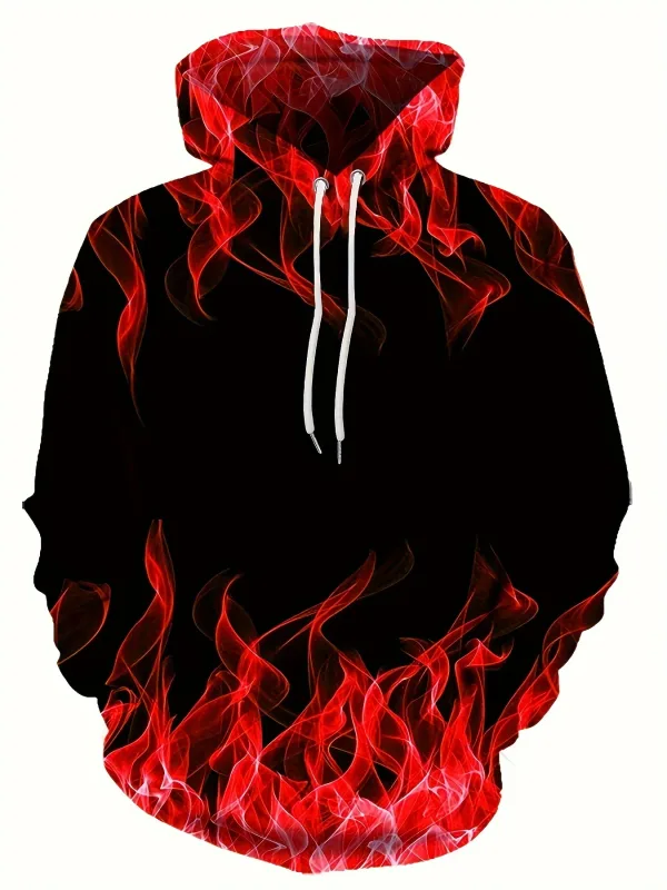 2024 Creative Flame 3D Print Hoodie Cool Hoodies Mens Spring Autumn Pullover Hooded Sweatshirt Oversized Harajuku Y2k Clothes