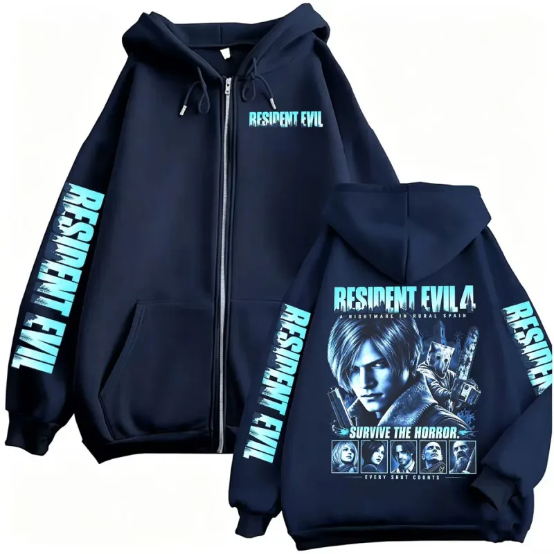 Resident Evil Requiem Sweats à capuche zippés Leon Kennedy Jeu d'horreur Sweat à capuche zippé Hommes Femmes Harajuku Veste classique Sweat Manteaux