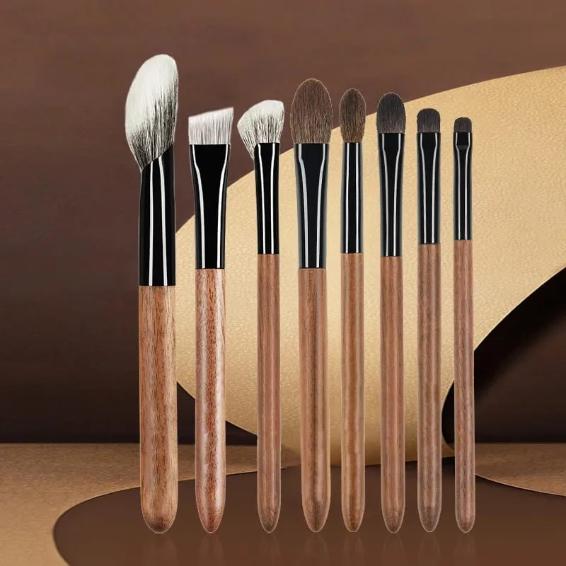 8pcs/set sickle Goat Hair Contour Makeup brushes Bevel Blush Make up brushes Powder Setting Multi-functional Walnut cosmeti tool — image 4
