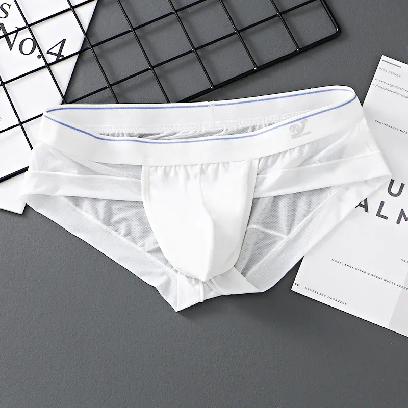 New sissy Men's panties Super Soft Comfortable Underwear Ice Silk Sheer Mesh Men's Briefs Printed Shorts Low-Waist Underpants