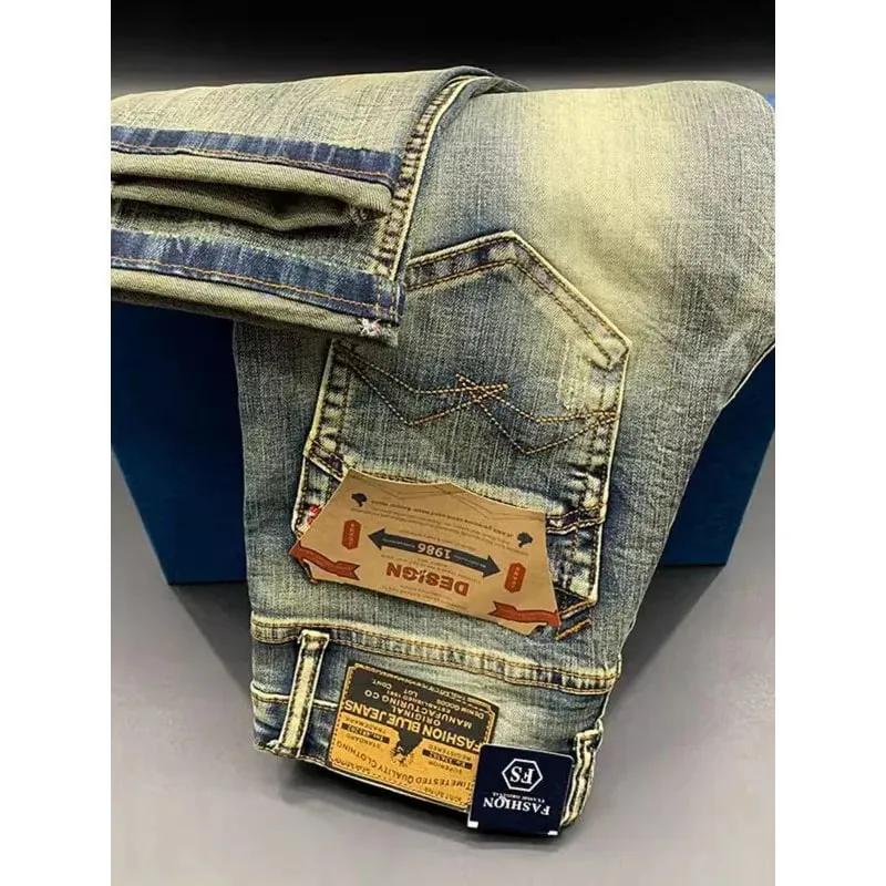 Street Fashion Men Jeans Retro Blue Elastic Slim Ripped Jeans Men High Quality Brand Designer Vintage Denim Pants Hombre — image 5