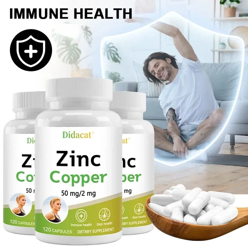 Zinc and Copper Dietary Supplement 120 Capsules Mineral and Antioxidant Supplement Immunity and Mood Supports Skin Health