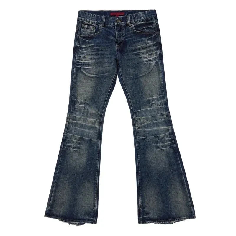 Y2K Mid Blue Flared Jeans Vintage Washed Men Women Bootcut Jeans Gothic High Street Unisex Streetwear Retro Baggy wide leg Pants — image 11