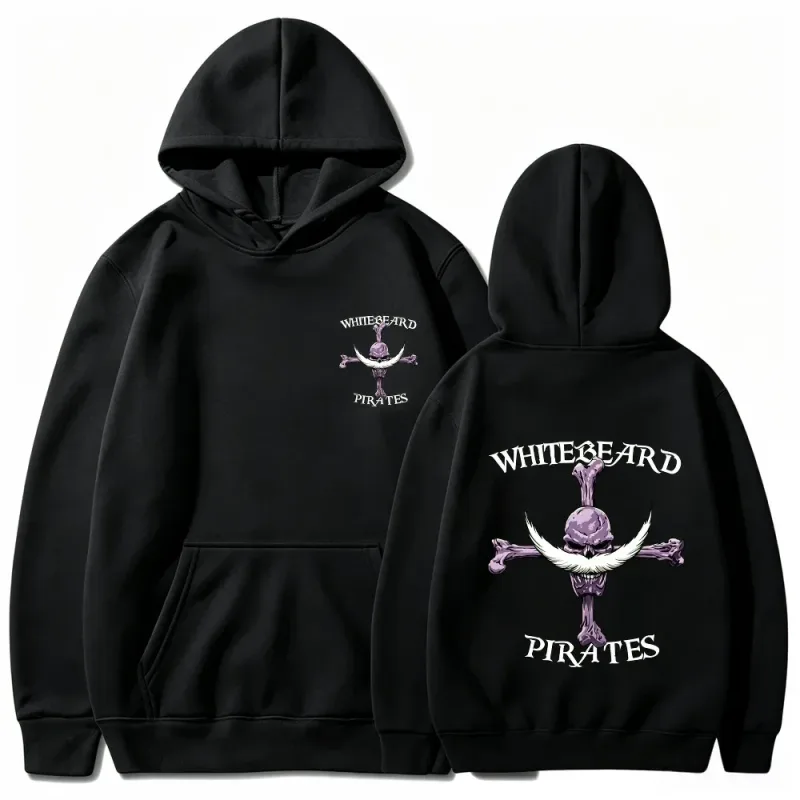 One Piece Whitebeard Pirates Hoodie, Print Pullover Sweatshirt, Whitebeard Jolly Roger Anime Grafische Streetwear Top met capuchon