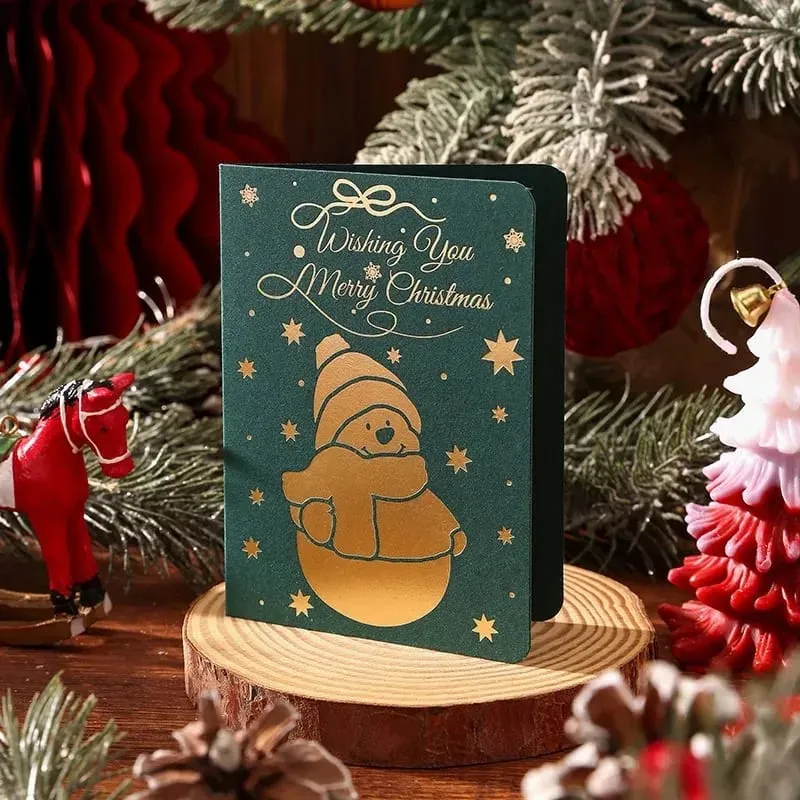 10Pcs Vintage Gold Foil Christmas Folding Greeting Cards Multi Pattern Blessing Holiday Cards New Year Postcard Gift Cards