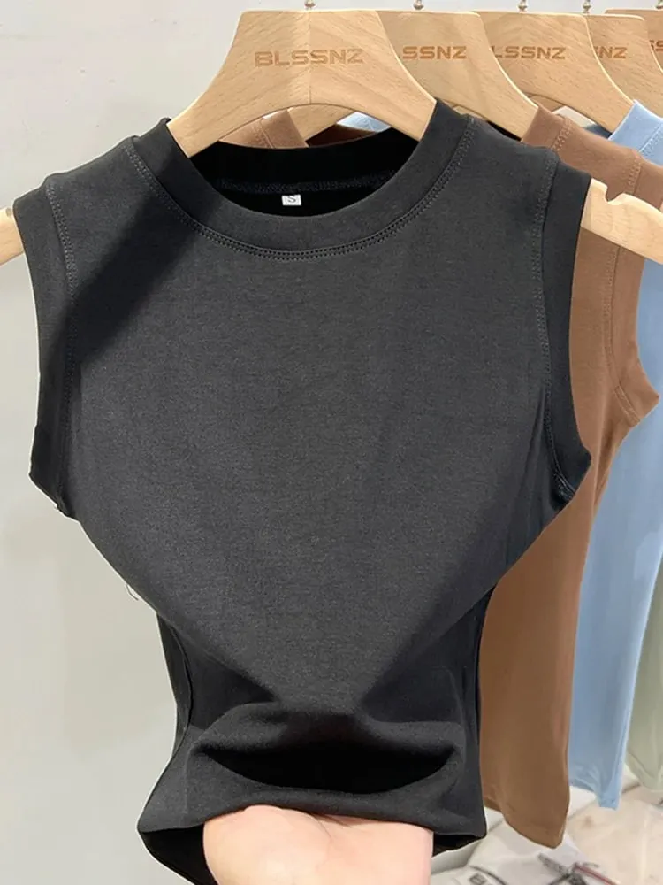 zjaiss 2026 Cotton Tops Neck Summer Basic Shirts White Black Casual Sport Vest Off Shoulder Green Women's Tank Top
