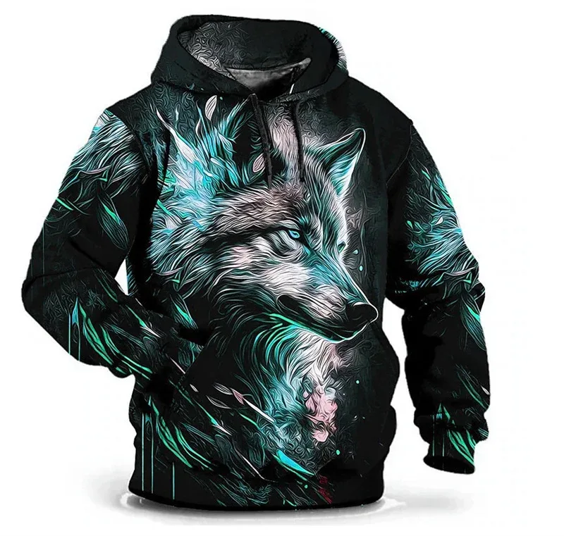 Moda wzór wilka męskie bluzy z kapturem z długim rękawem Street Hip Hop 3d nadruk zwierzęcy bluzy z kapturem 6XL Plus rozmiar codzienna bluza z kapturem