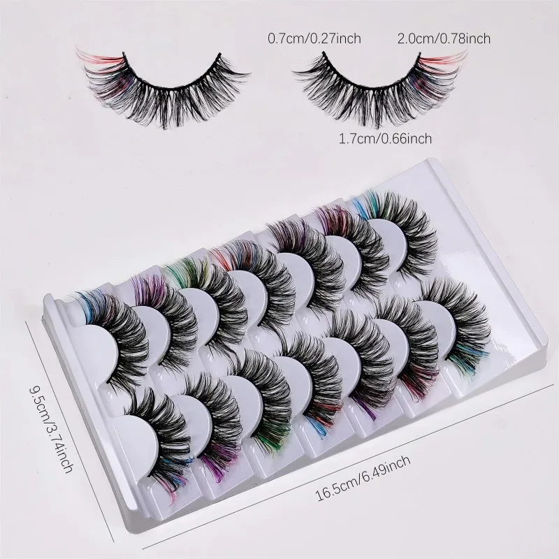 HD Portrait Shooting Colored Mink Strip Lashes 7 Pairs DD Curl Russian Curly Thick Fluffy Vibrant Stage Show Eye Lashes