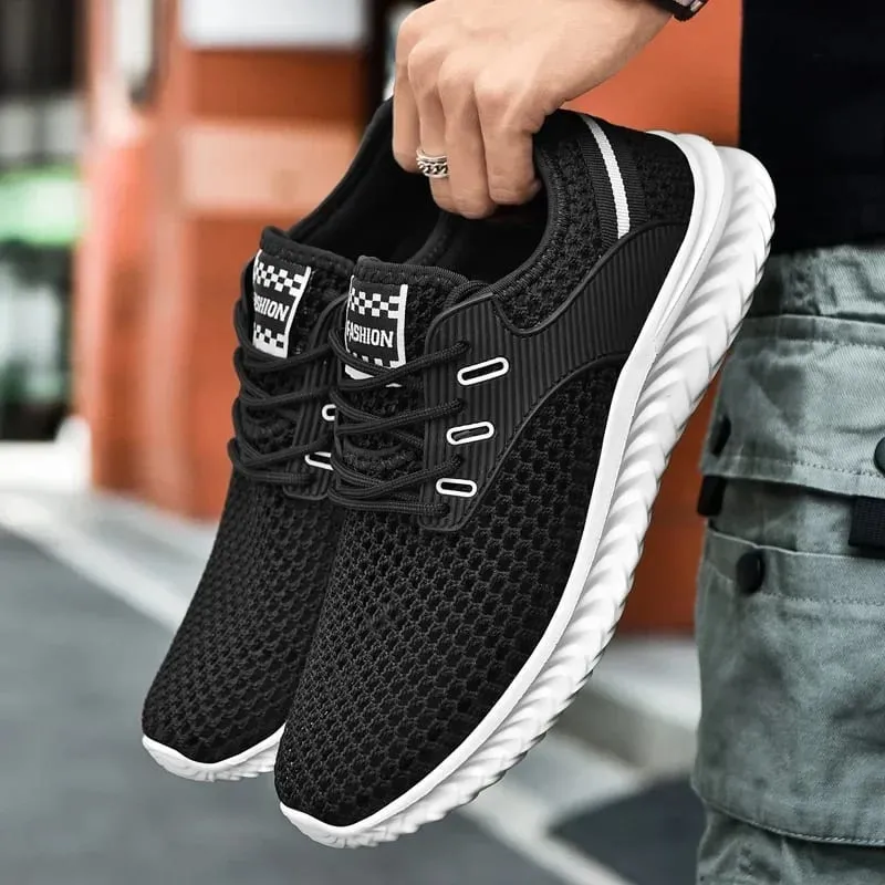 Men Sneakers Summer Mesh Breathable Casual Walking Shoes Solid Color Lace-Up Flat Comfort Walking Running Shoes Tennis Shoes — image 5