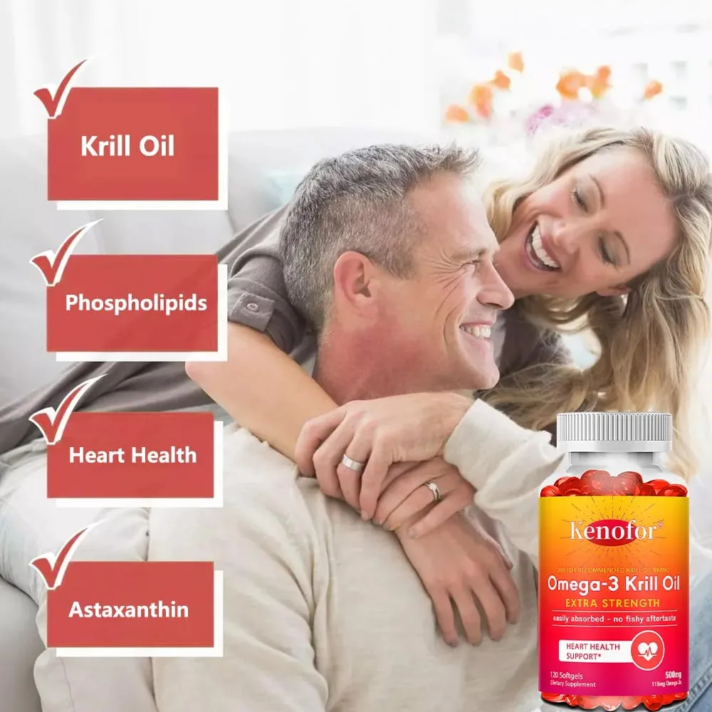 Antarctic Krill Oil 500mg Omega 3 Fatty Acid Supplement High Potency EPA & DHA Krill Oil Astaxanthin Supports Heart Health