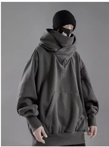 Thêu Cao Cổ Áo Quá Khổ Y2K Nam Nữ Hoody Nhật Bản Ninja Áo Khoác Mùa Thu Hip Hop Trang Bỏ Túi Dạo Phố