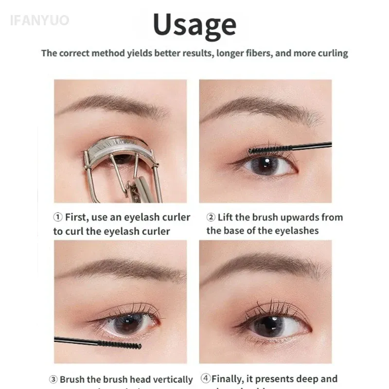 4D sort mascara tyk krølning Langtidsholdbar vandtæt snavsfri silkefibermascara forlænger øjenvipper Forlænger øjenmakeup