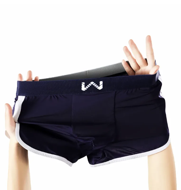 Caleçons en soie glacée pour hommes, 3 pièces/paquet, maille antibactérienne respirante, culotte à grande poche, taille haute élastique, Boxer pour hommes