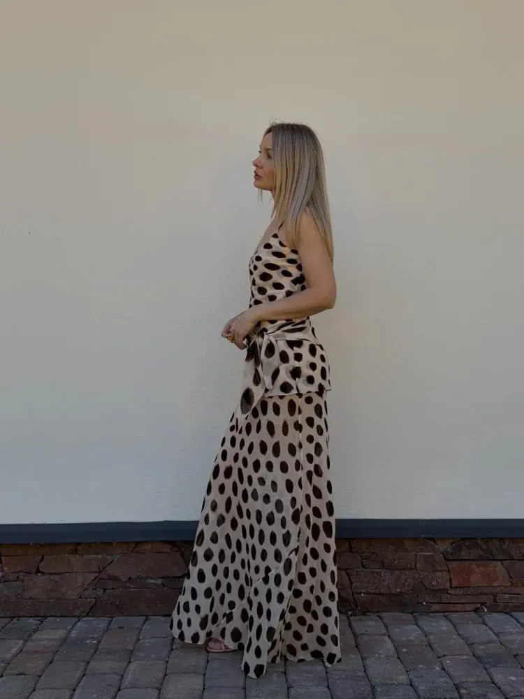 Trendy Slip Dress Animal Print V-neck Ruched Drawstring Sexy Maxi Women Dresses Beach Vacation Stylish Retro Summer Party Outfit