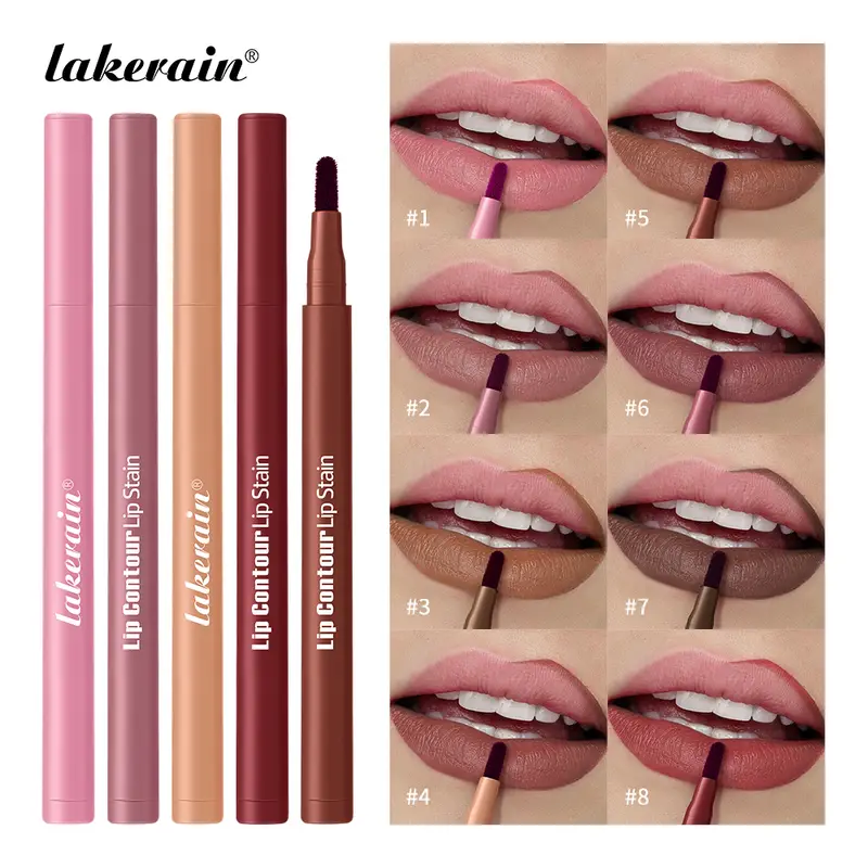 2-in-1 Lip Contour Lip Stain Pen Smudge-proof Non-stick Cup Moisturizing Lip Makeup Cosmetic Dual-Sided Tip Lip Stain & Liner — image 2
