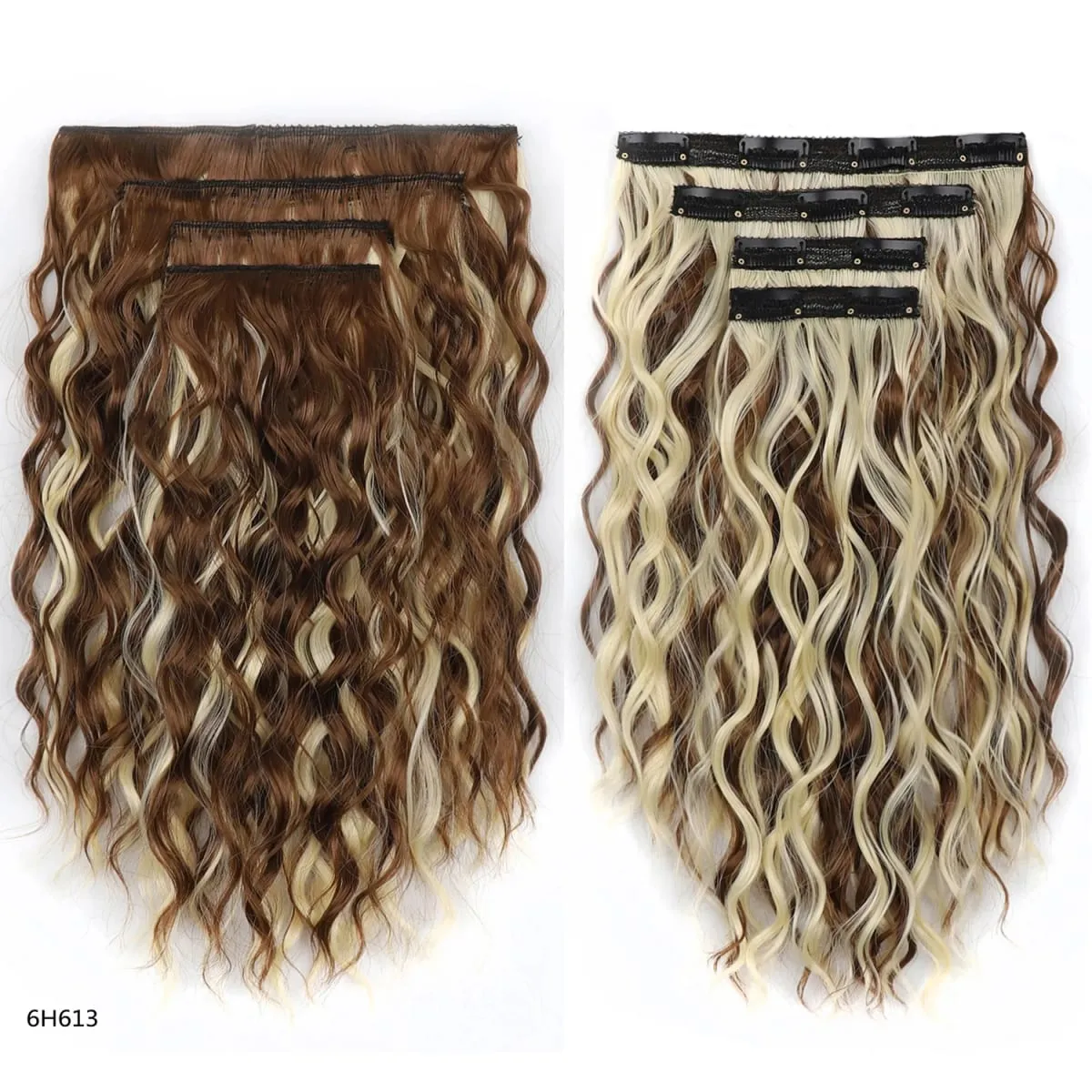 4PCS Synthetic Hair Extensions 14inch Short Curly Wavy Brown Blonde Invisible Lace Weft Natural Soft Hairpieces for Women — image 5