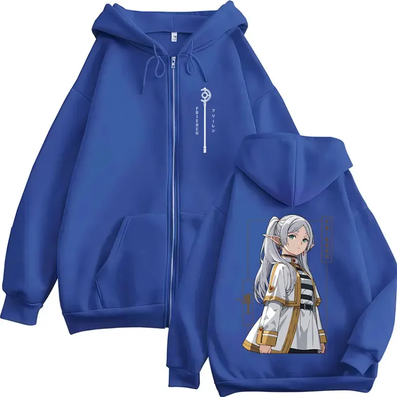 Anime Frieren: Beyond Journey's End Sudaderas con capucha y cremallera para hombre y mujer, ropa de moda Harajuku con cremallera, sudaderas con capucha, chaquetas, abrigos