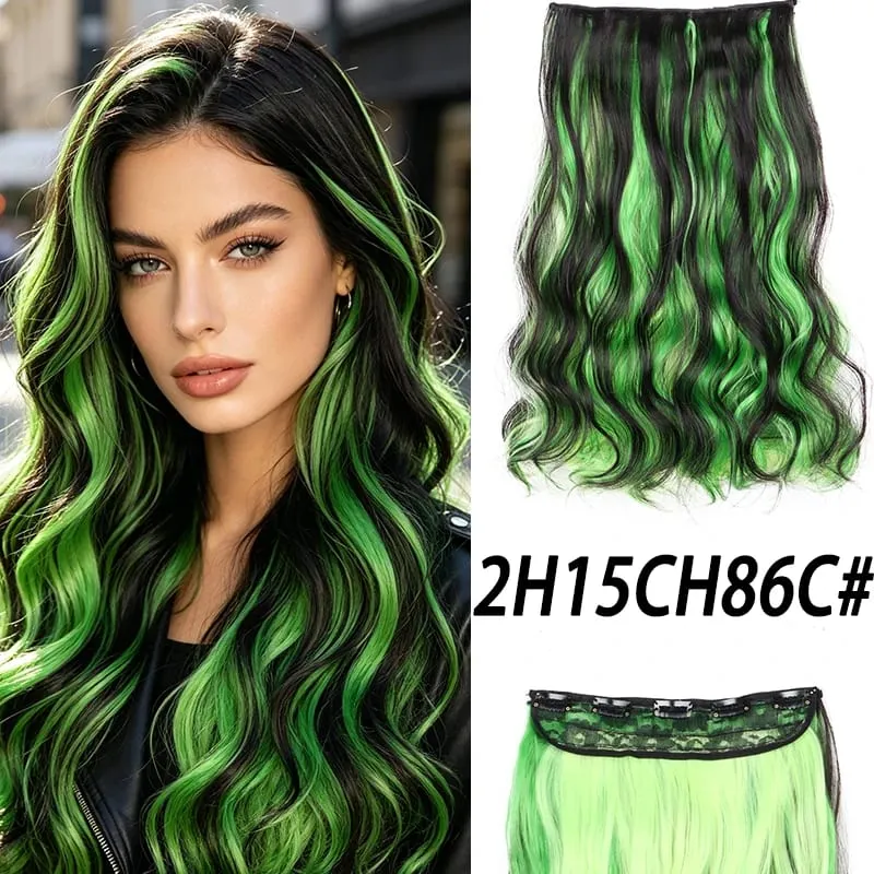 18Inch Synthetic Long Curly Hair Extension One Piece Highlight Rainbow Clip In Hair Extensions Fashion Hairpiece for Women