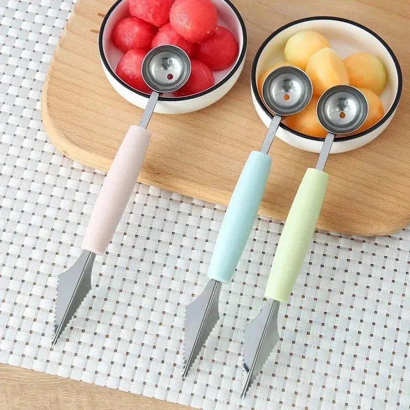 Fruit Spoon Digging Double Headed Stainless Steel Portable Multifunctional Melon Baller Scoop DIY Fruit Platter Ball Tool TMZ