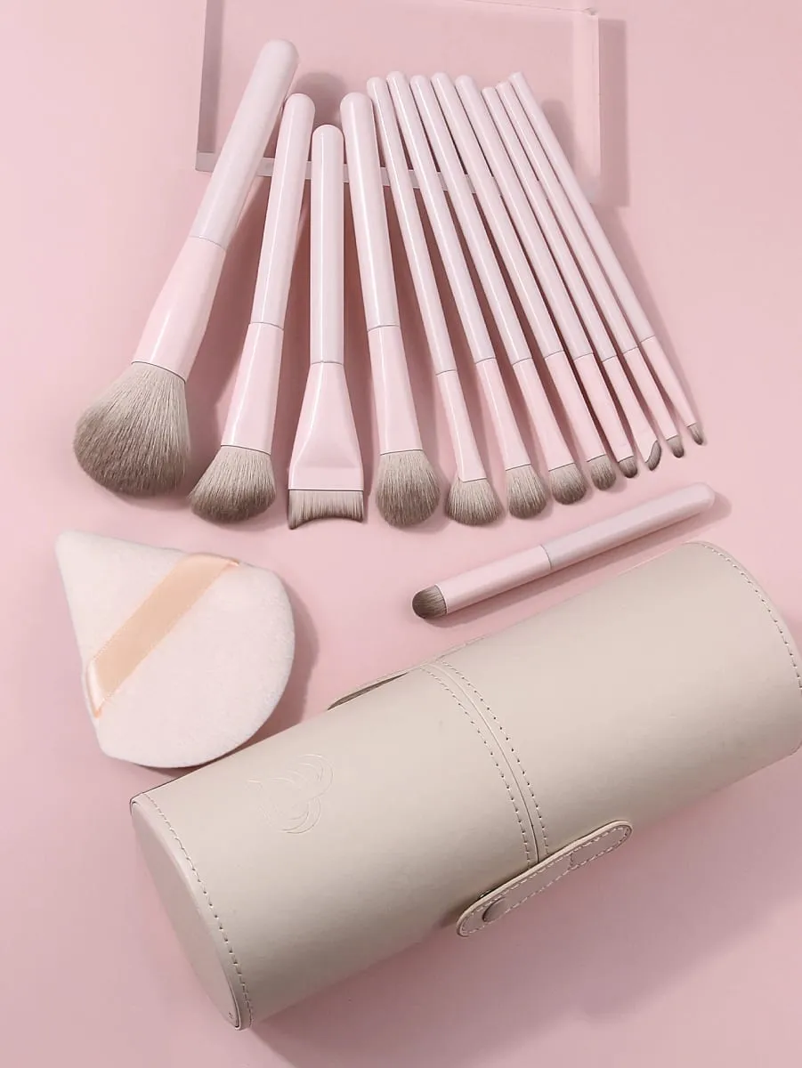 15Pcs Makeup Brushes Set with Storage Bucket & Triangle Powder Puff Foundation Blush Eyeshadow Contour Full Face Makeup Tools