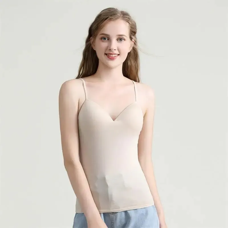 New Adjustable Padded Bra Tank Top Women Modal Spaghetti Solid Cami Top Vest Female Camisole With Built In Bra Fitness Clothing
