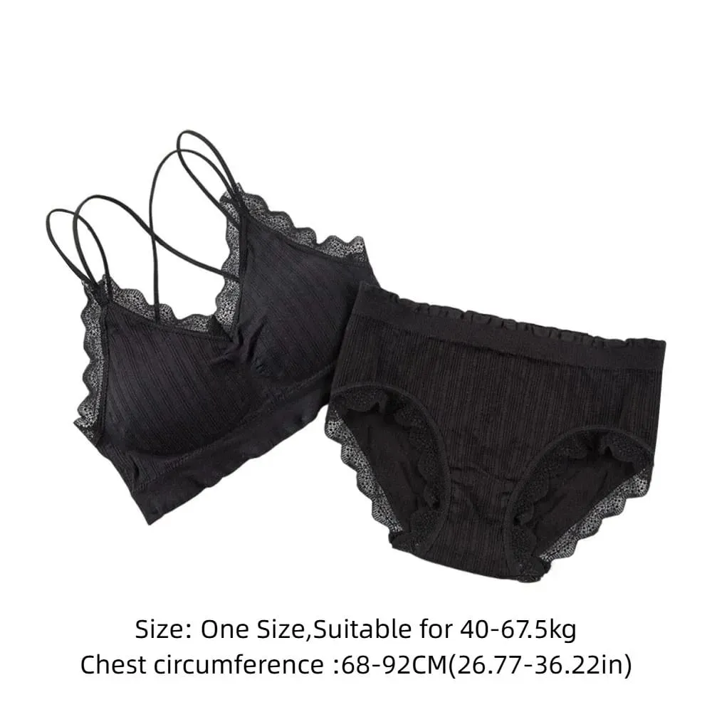 1Set Casual Lace Women Seamless Bra Set with Bra Pads V-Neck Lingerie Set Breathable Comfortable Sport Brassiere