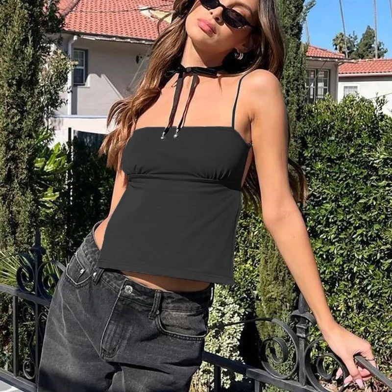 Europe and America Cross border 2024 Spring/Summer New Spicy Girl Solid Color Sexy Open Back One Line Neck Bra and Strap Top — image 6