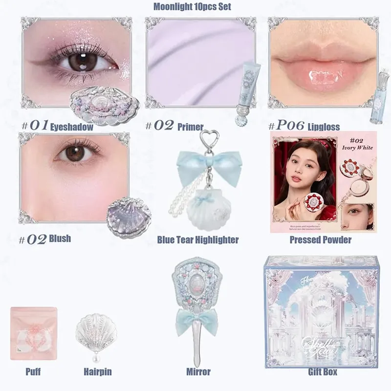 Flower Knows Shells Pearl Eyeshadow Essence Lip Honey Blush Cheek Makeup Front Ocean Gift Box Makeup Kit Full Professional — image 8