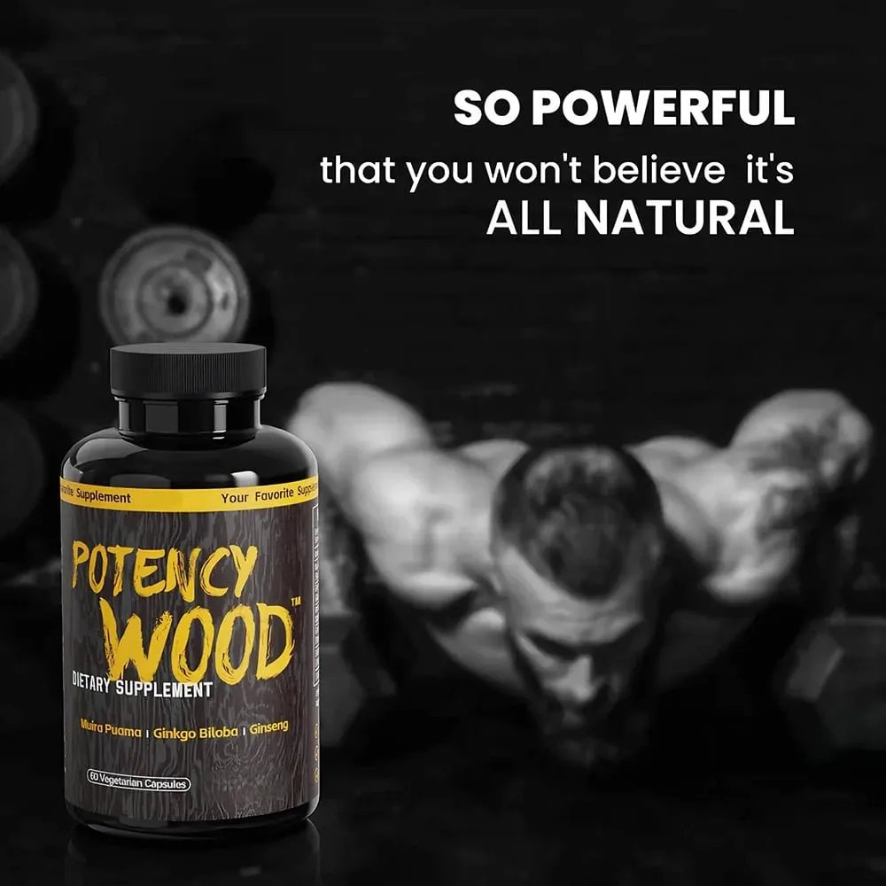 Potency Wood Herbal Supplements with Ginseng Ashwagandha 60 Capsules Adaptogen Energy Stamina Immune Antioxidants Gut Health