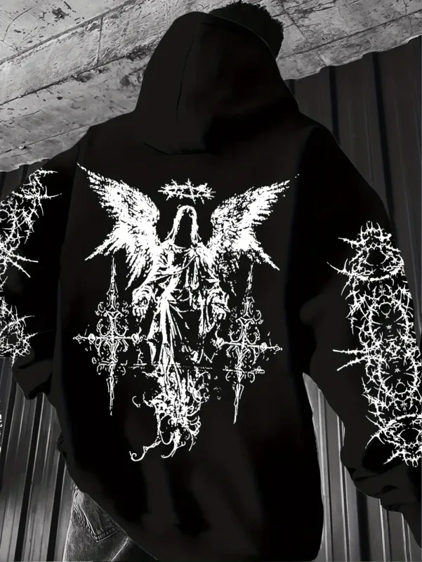 Gothic Style Angel Print Hoodies Lalaki Babae Outdoor Street Casual Sport Trend Hip-hop Couple Long-sleeve Autumn Winter Sweatshirt