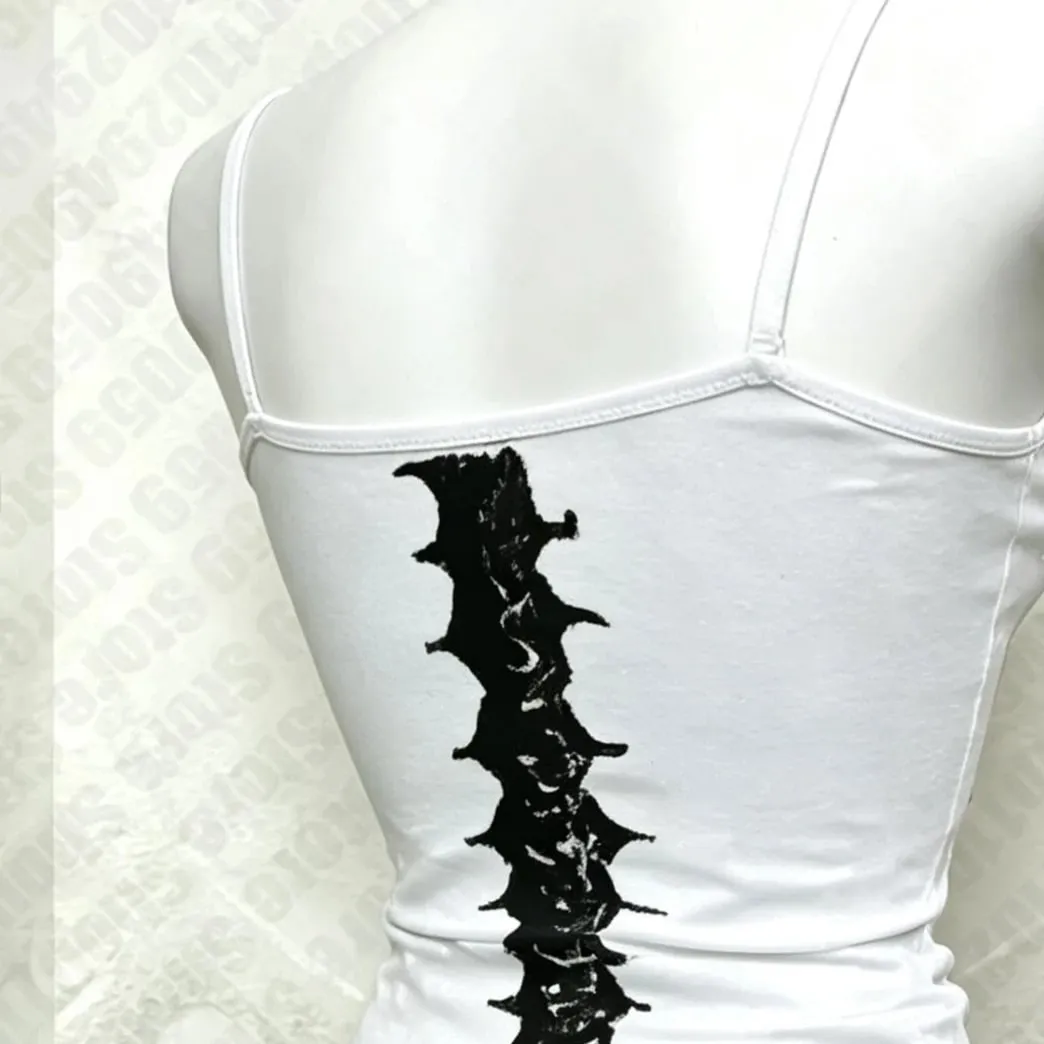Y2K Gothic Alt Sleeveless Crop Top Vintage Grunge Skeleton Front Back Graphic Slim Women Skeleton Ribcage Spine Cami Tank Tops