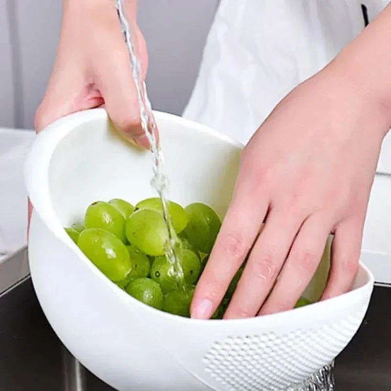 1pc - Plastic Drain Basket Filter Rice Bowl Drain Basket Fruit Bowl Laundry Basket Handle Home Kitchen Organizer